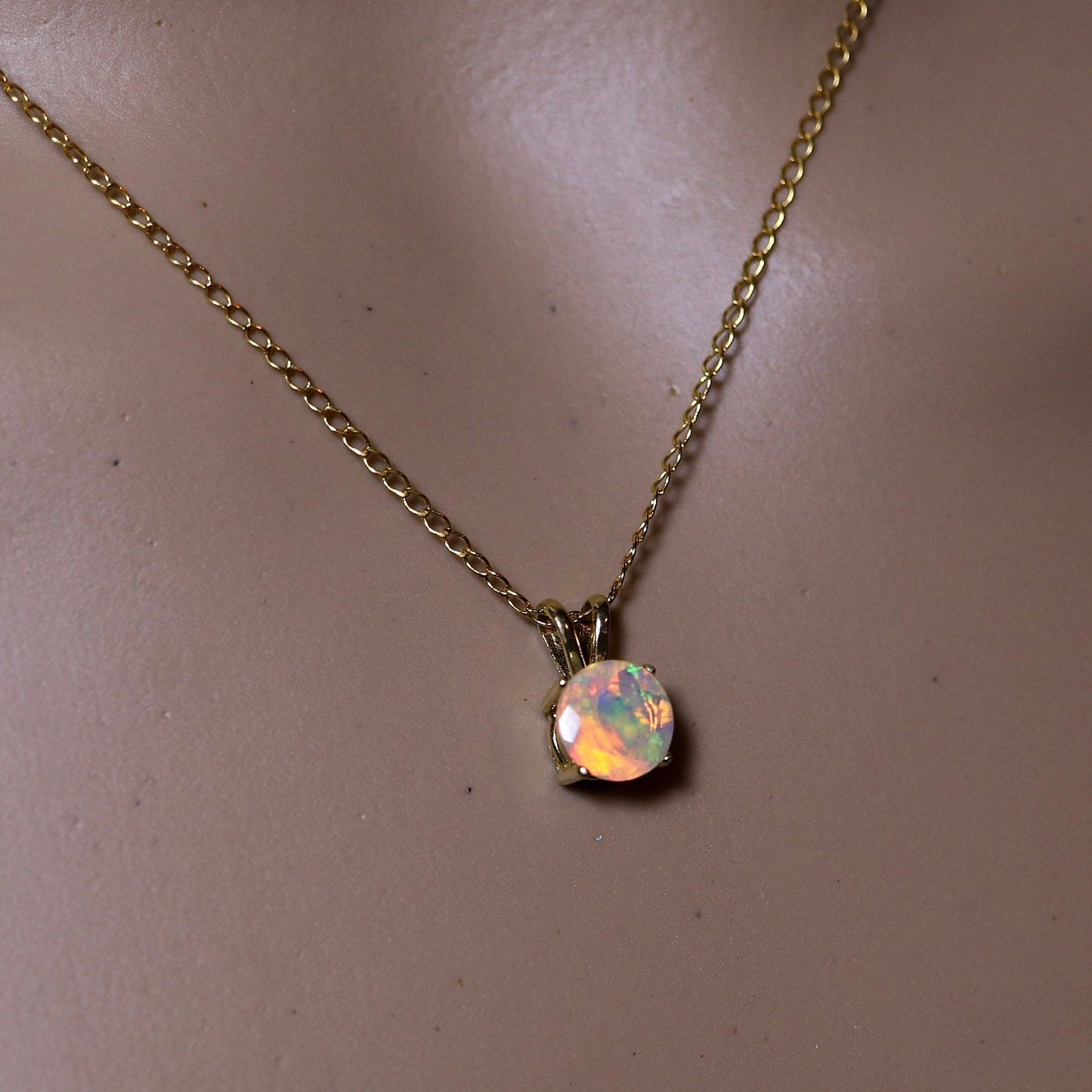 Opal pendant necklace, fire opal, birthday gift, October birthstone, Gold opal necklace, fire 
