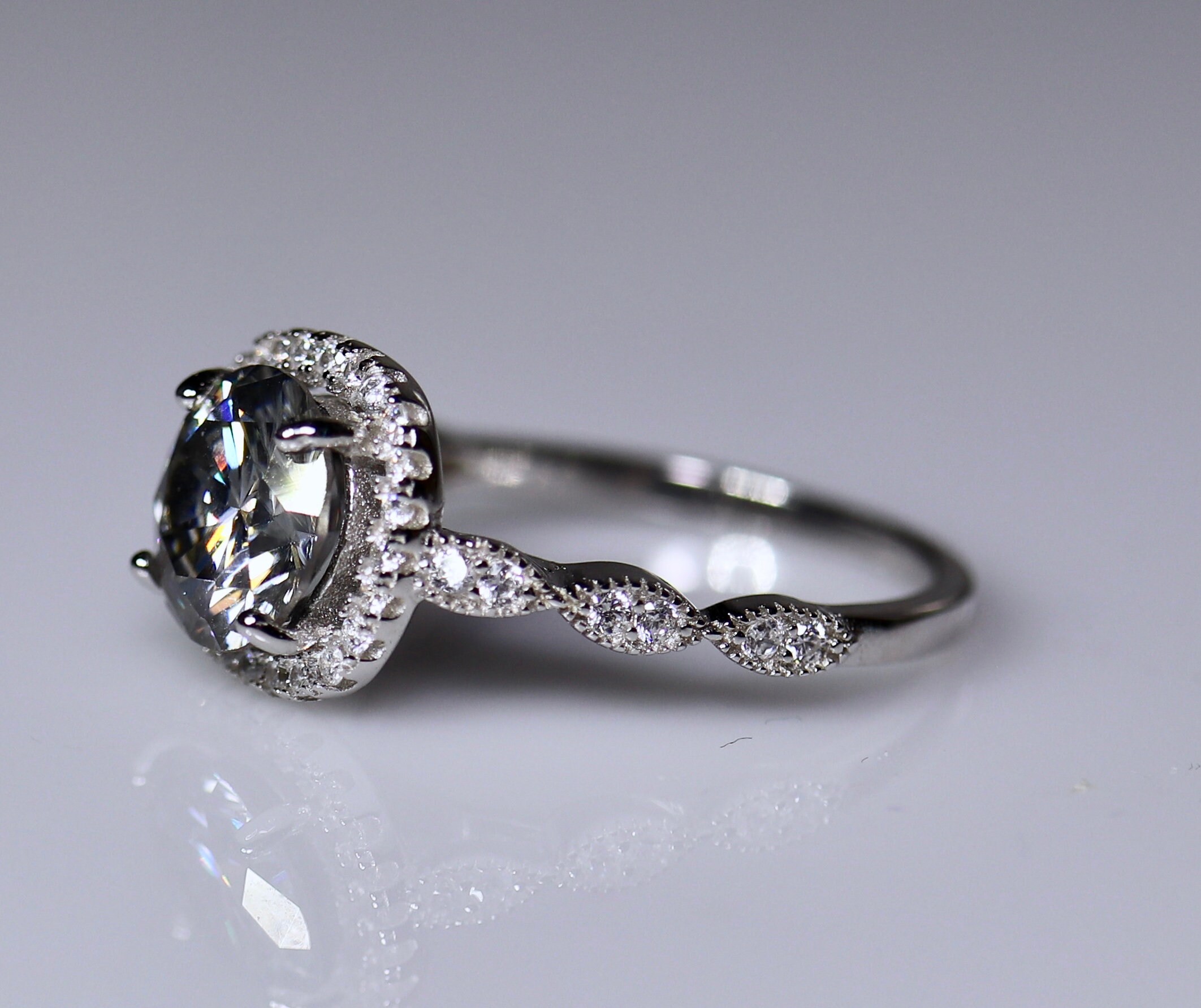 Gray moissanite, moissanite jewelry, bridal ring, wedding jewelry