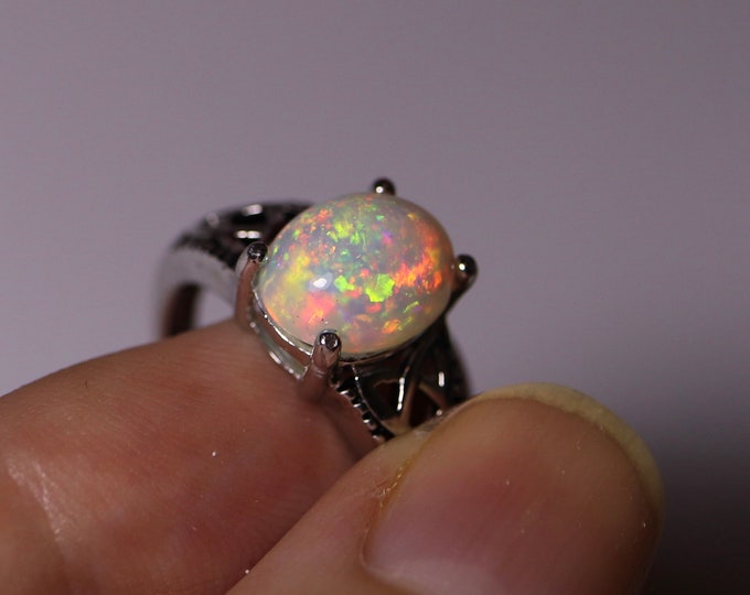 Opal ring, natural opal ring, fire opal ring, opal jewelry, anniversary gift, ring for her, Celtic rings, 925 sterling silver, rainbow opal