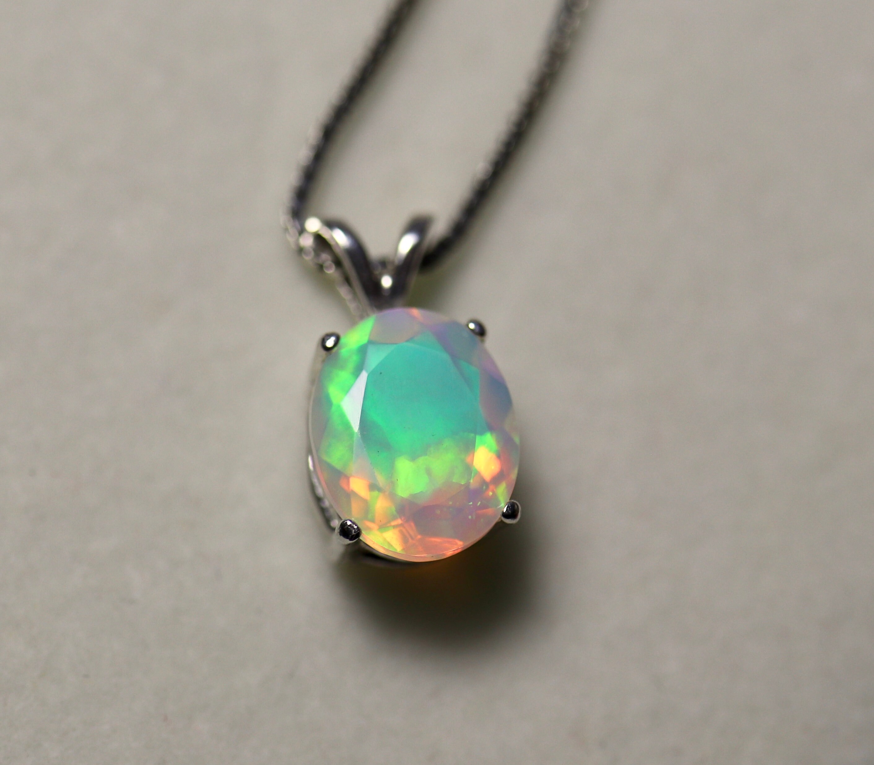 Natural opal pendant, rainbow opal necklace, genuine fire opal, glowing ...