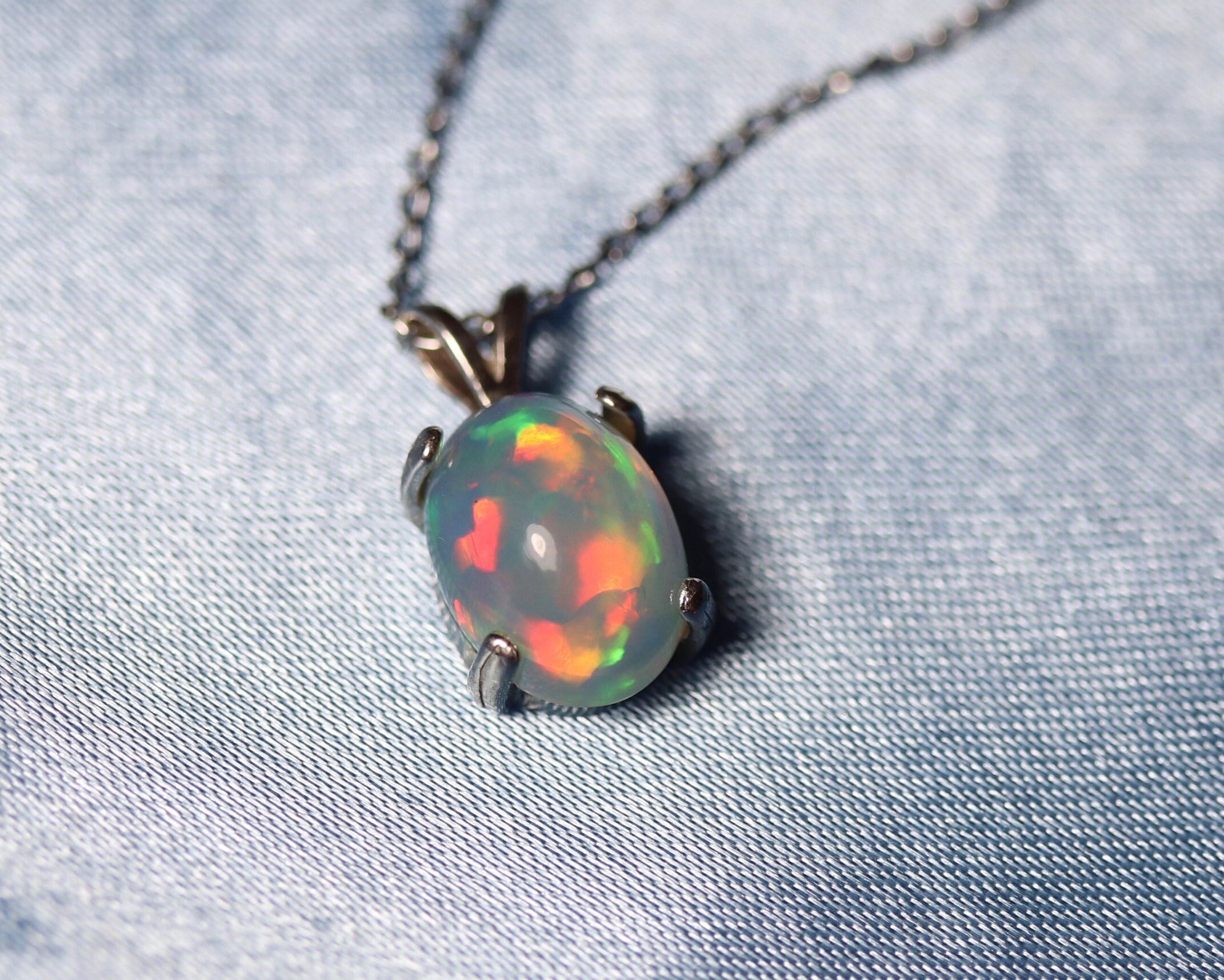Opal necklace, genuine opal, fire opal, silver opal necklace, large ...
