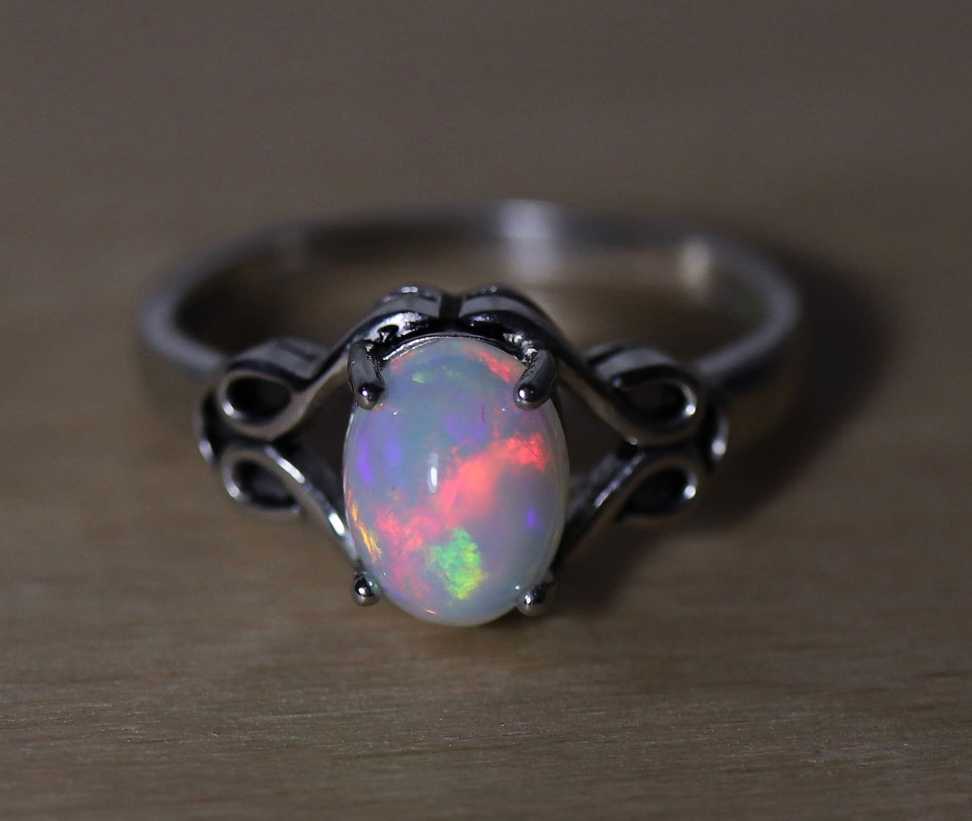 Silver opal ring, celtic style, authentic opal, unique design, jewelry ...