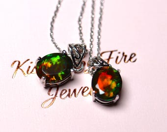 Fire opal necklace handcrafted with a genuine black fire opal gemstone/green opal necklace/natural opal necklace/14k gold opal pendant