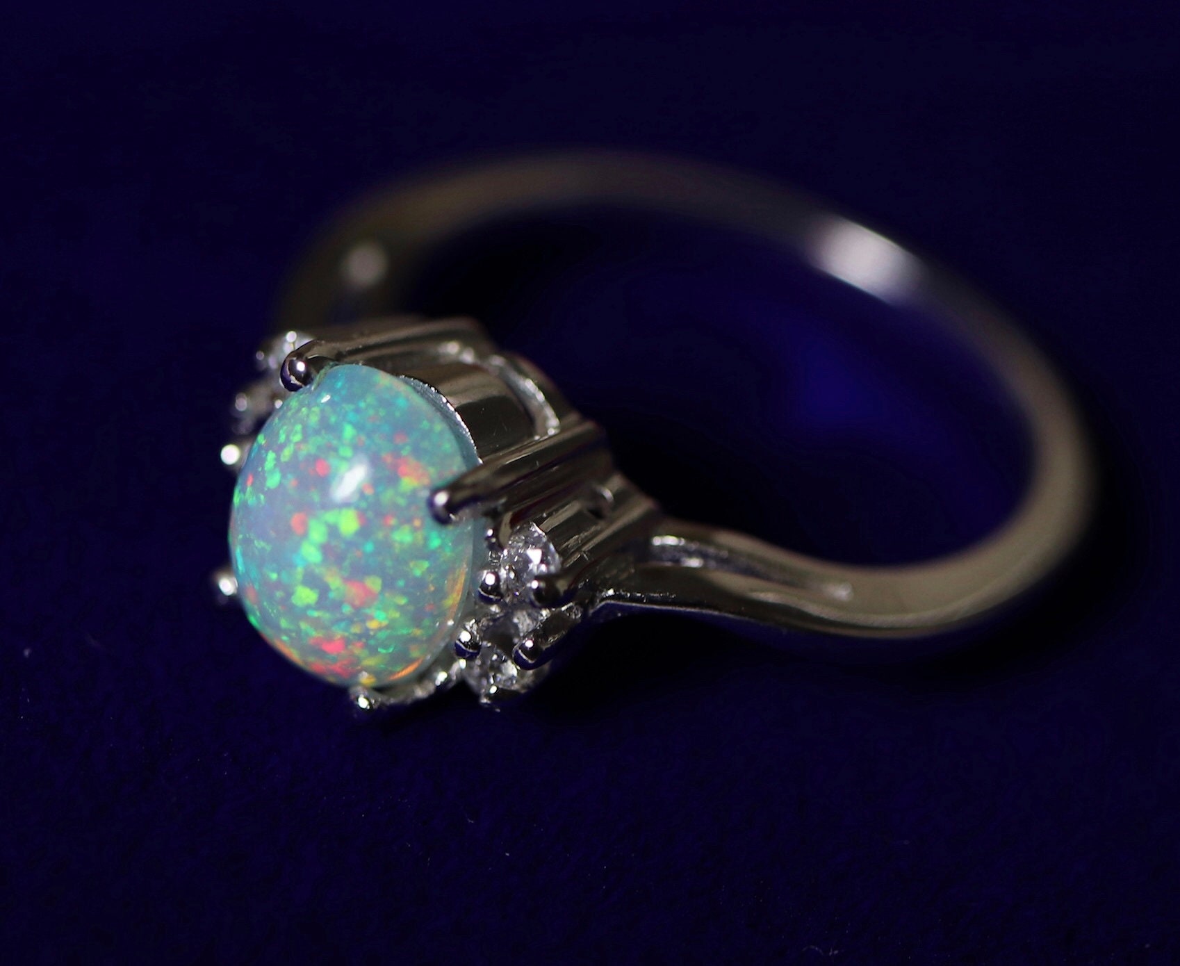 Rainbow opal ring, natural opal ring, opal engagement ring, dainty ring ...