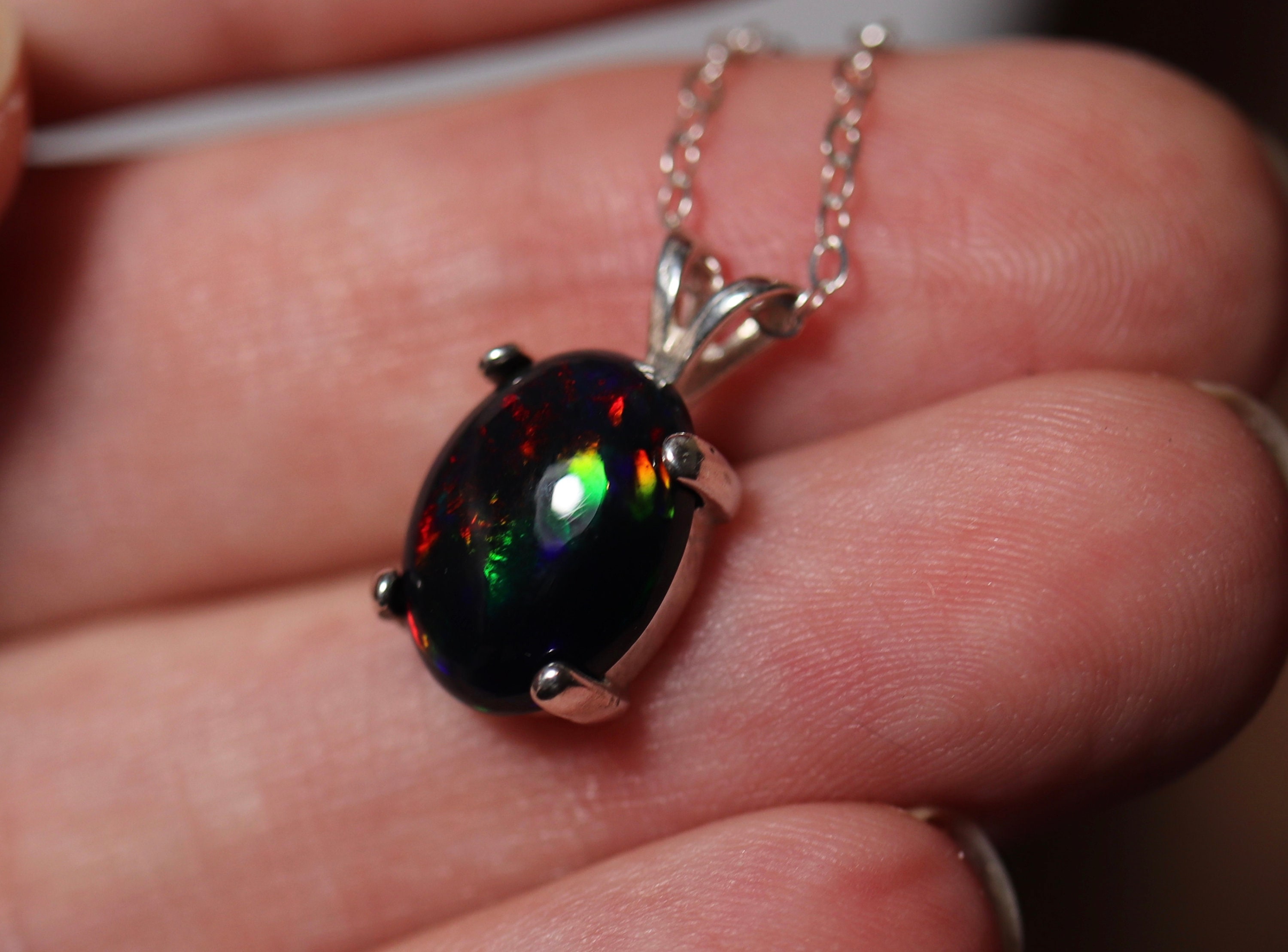 Black opal necklace, opal pendant, large opal pendant, black fire opal ...