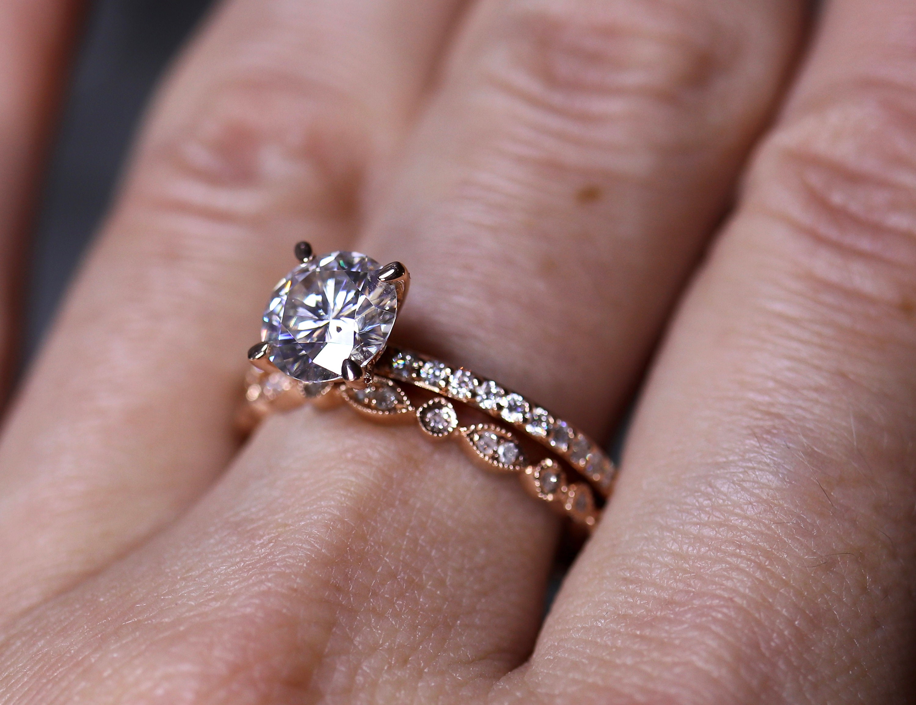 Gold moissanite ring, forever one, white moissanite, Engagement ring