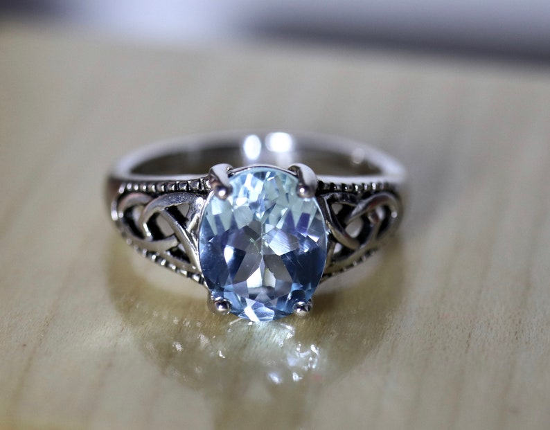 topaz Jewelry November birthstone celtic topaz ring gift for her Vintage silver ring Topaz silver ring blue topaz ring for women,