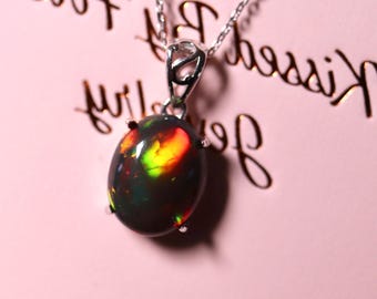 Gold Opal Necklace handmade with Natural Black Fire Opal Gemstone in 14k Gold/Ethiopian Opal Necklace/Dainty Gold Opal Necklace/Fire opal