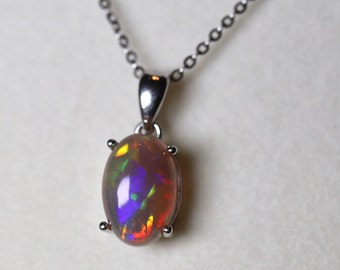 Opal Necklace in Sterling Silver with Rose Gold filled pendant/Purple Opal Necklace/raw stone pendant/gold filled jewelry/genuine fire opal