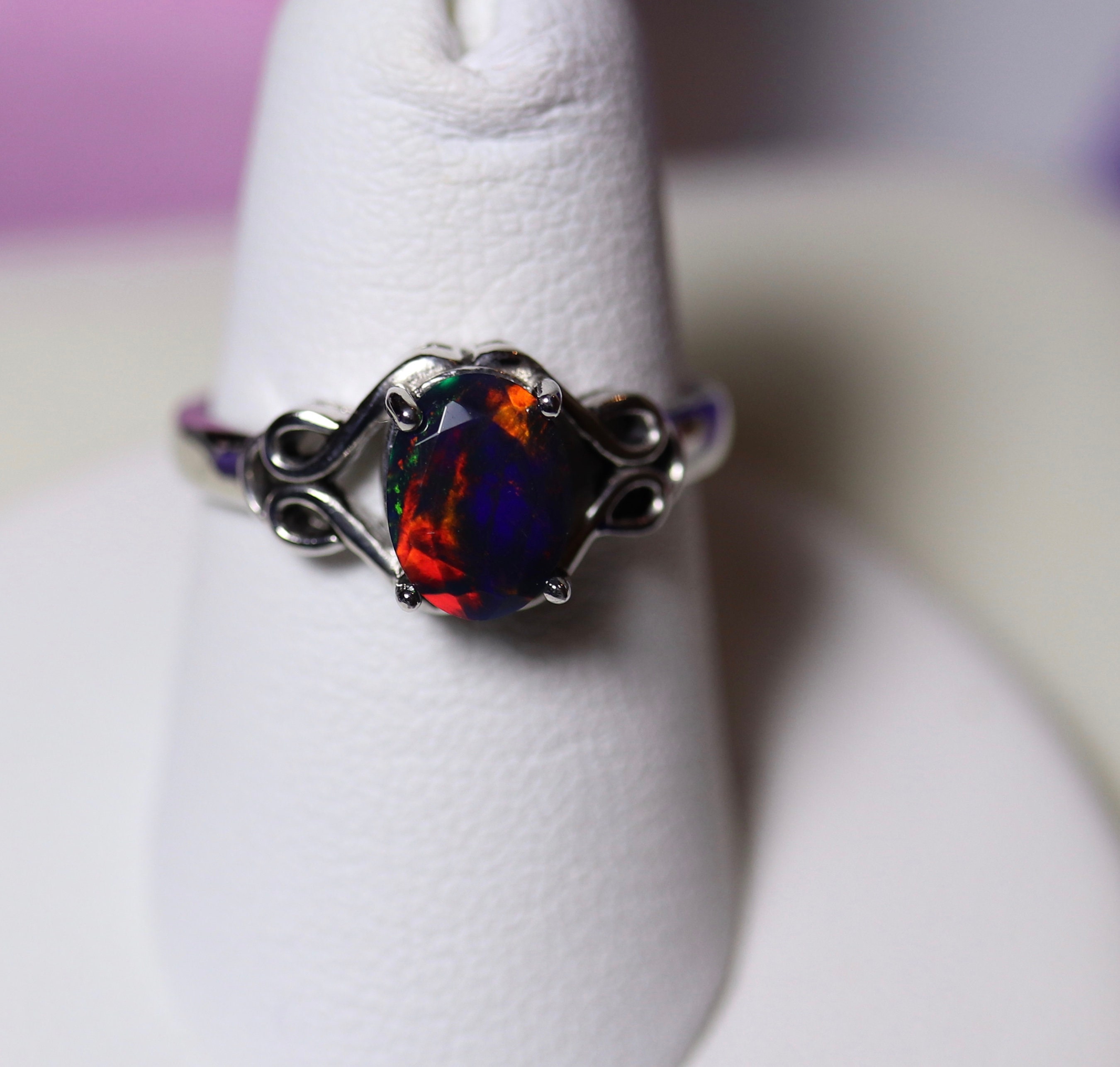 Celtic opal ring, black fire opal, silver opal ring, Celtic knot design ...