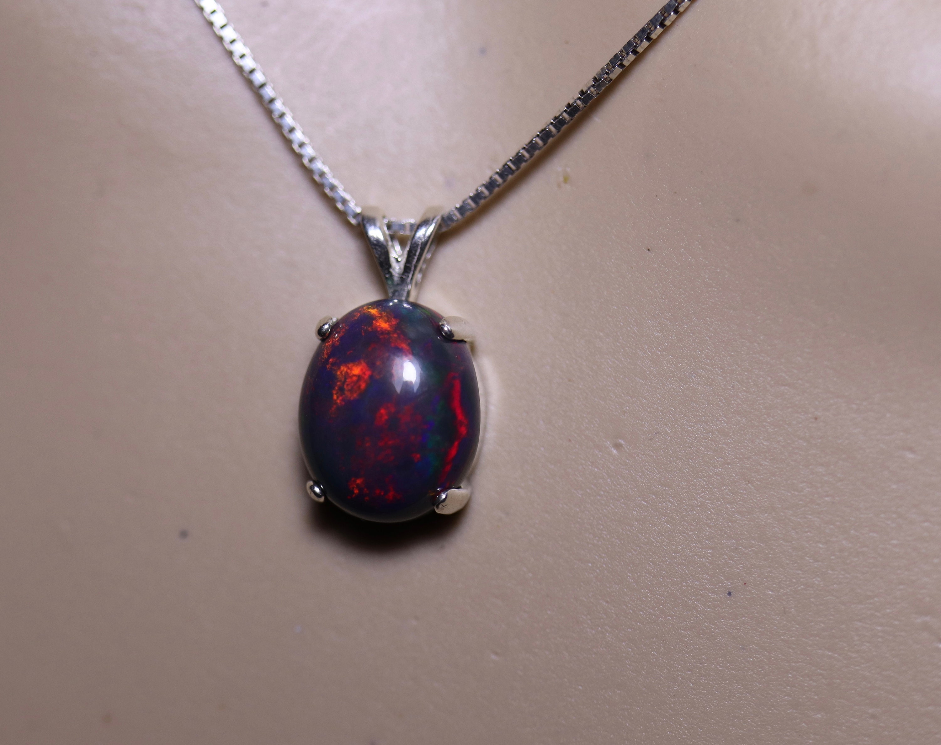 Natural black opal, black fire opal necklace, black opal pendant ...