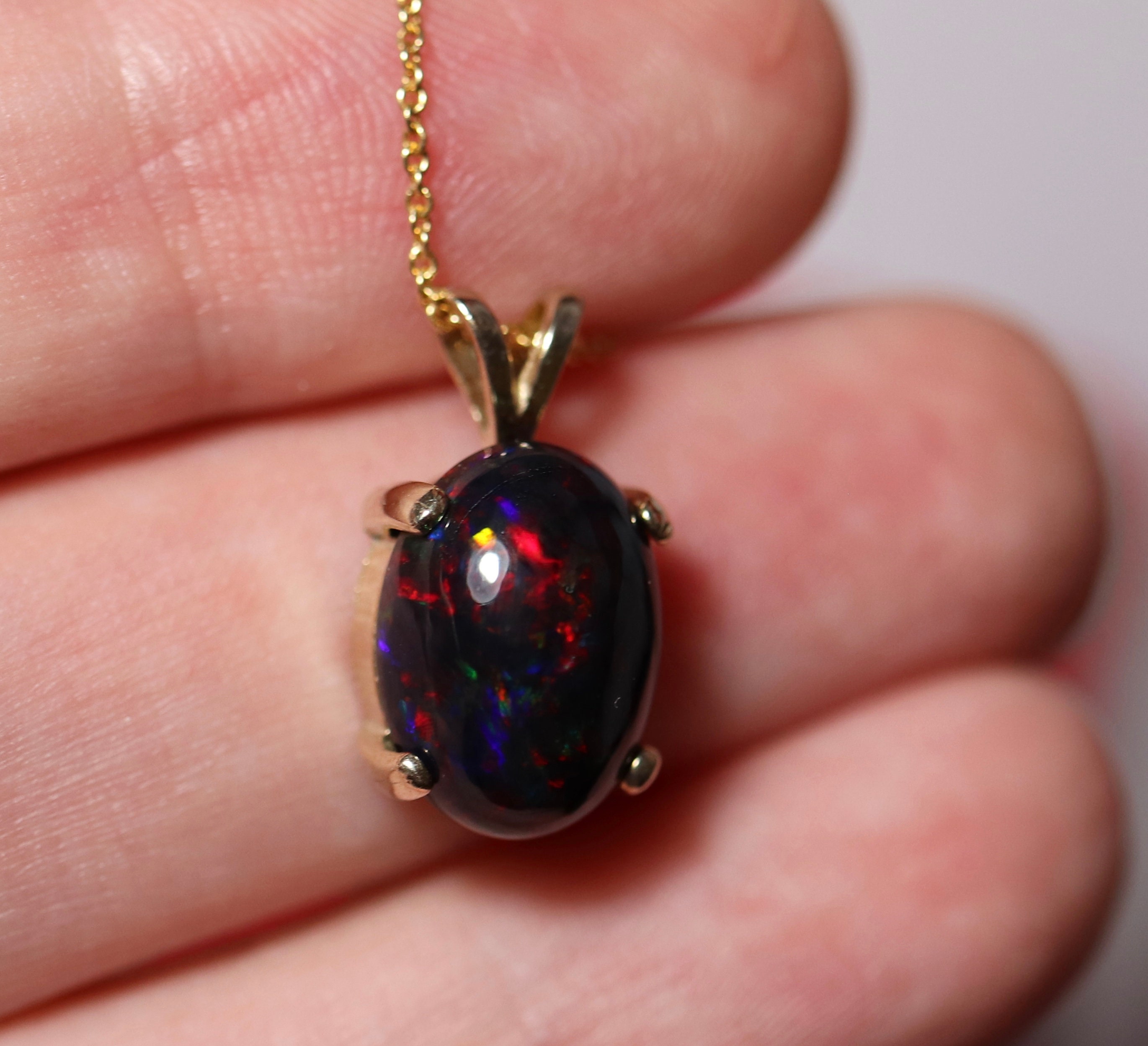 Black opal necklace, opal pendant, large opal pendant, black fire opal ...