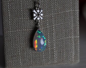 Rare opal pendant, genuine fire opal, teardrop opal, glowing fire opal, lariat necklace, multistrand, special gift, lotus necklace