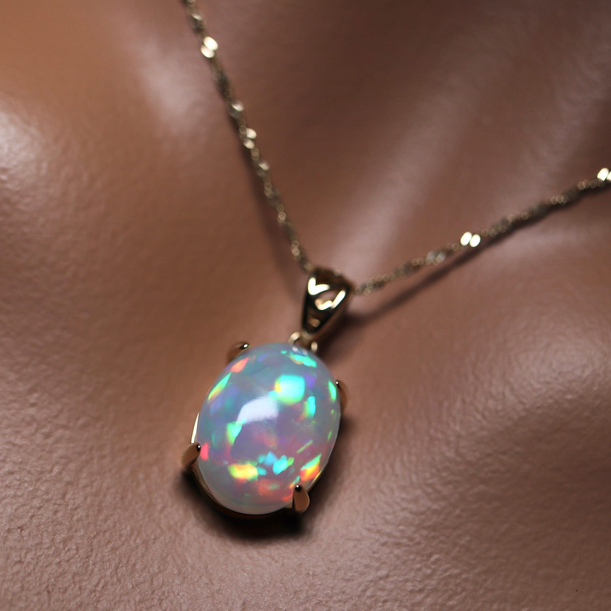 14K White Gold Floating Opal Pendant