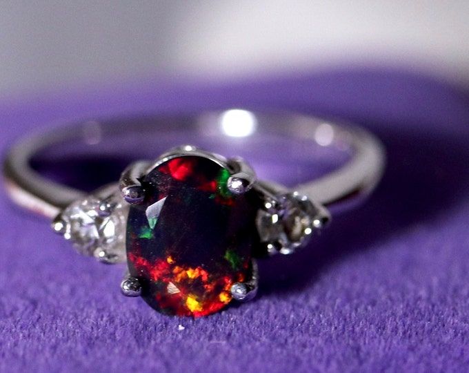 Black opal ring, opal wedding ring, bridal rings, opal engagement ring, rings for women, bridal, promise ring, rare black opal, opal rings