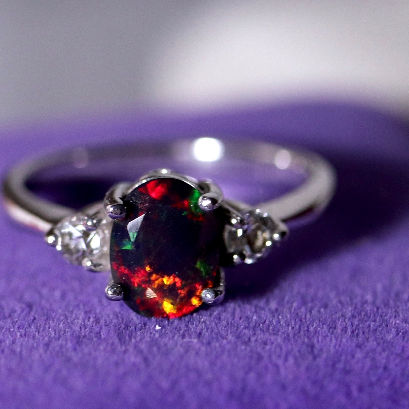Black opal ring opal wedding ring bridal rings opal engagement ring rings for women bridal promise ring rare Black opal opal rings