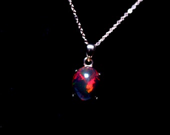 Natural Black Opal Pendant Necklace in Sterling Silver with Rose Gold Filled finish/Black Opal Jewelry/Elegant Necklace, Birthstone Jewelry