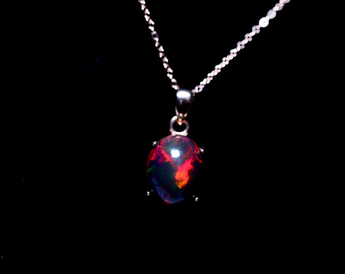 Natural Black Opal Pendant Necklace in Sterling Silver with Rose Gold Filled finish/Black Opal Jewelry/Elegant Necklace, Birthstone Jewelry