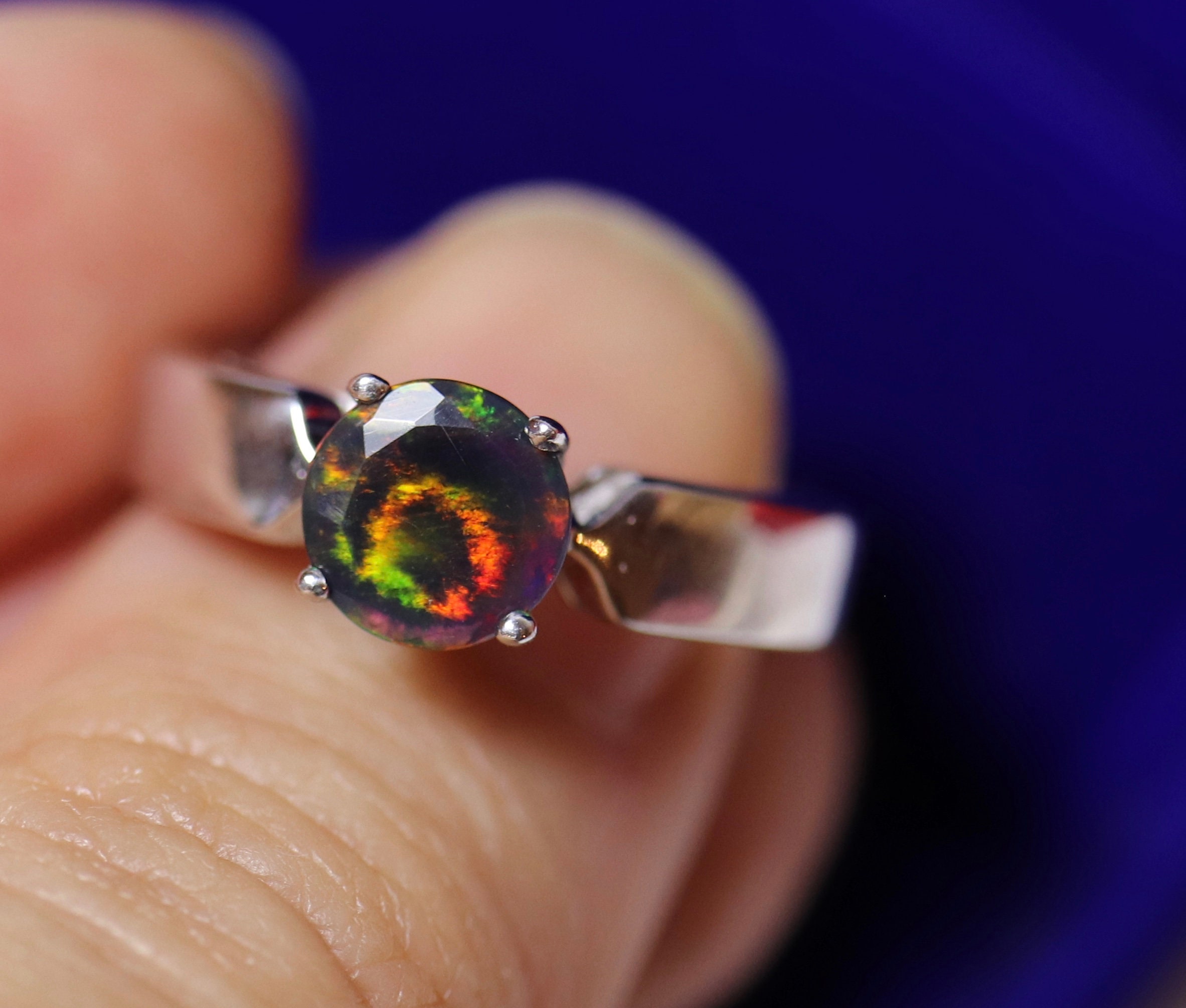 Fire opal ring, black opal ring, minimalist jewelry