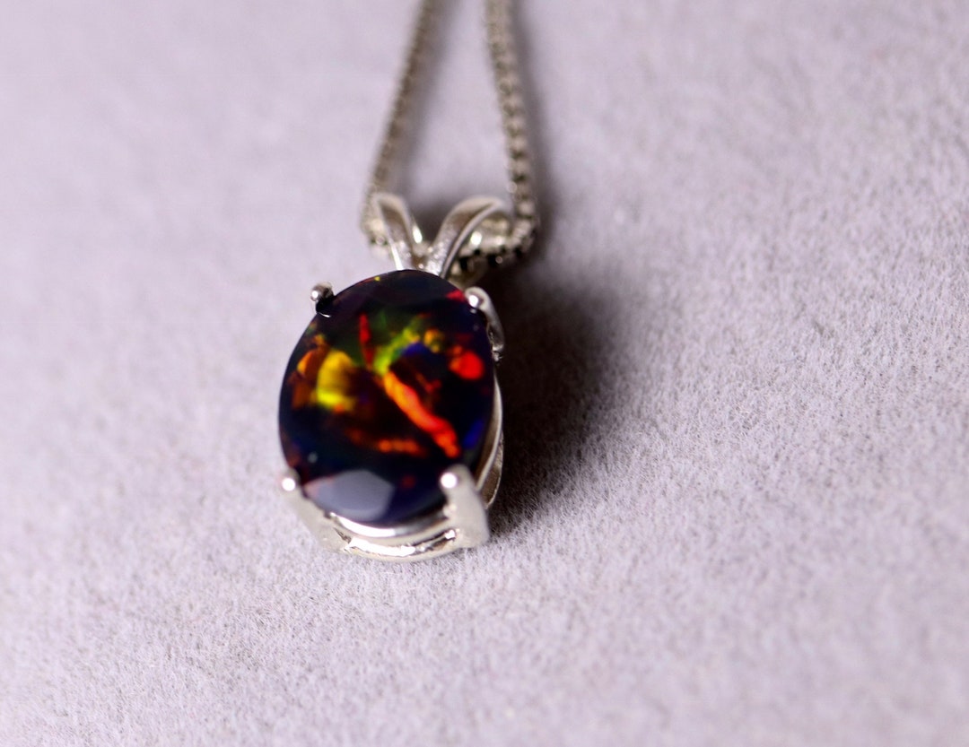 Black Opal Necklace Genuine Black Opal Fire Opal Pendant - Etsy