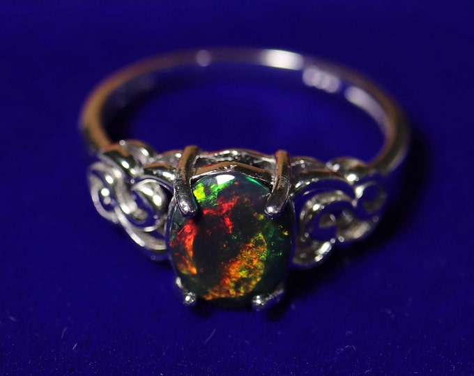 Victorian opal ring, black opal ring, black fire opal, unique opal ring, birthday gift for her, last minute gift, ready to ship, opal rings