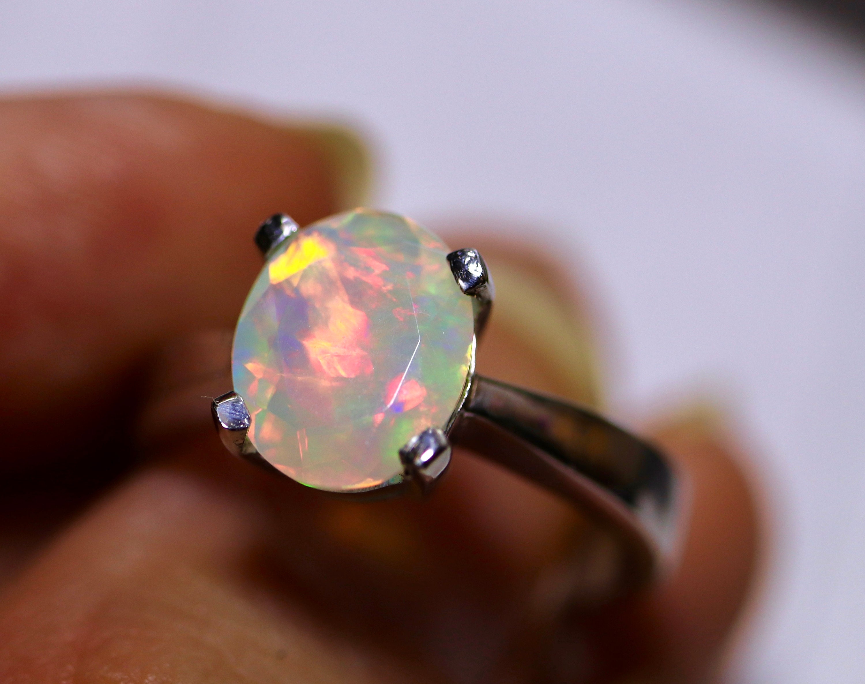Rainbow Opal Ring Natural Fire Opal Glowing Rainbow Opal Etsy
