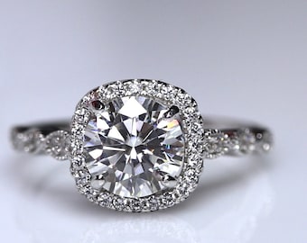 Moissanite ring, bridal set, wedding jewelry, moissanite jewelry, VVS moissanite, cushion cut stone, engagement ring, sterling jewelry, 14k