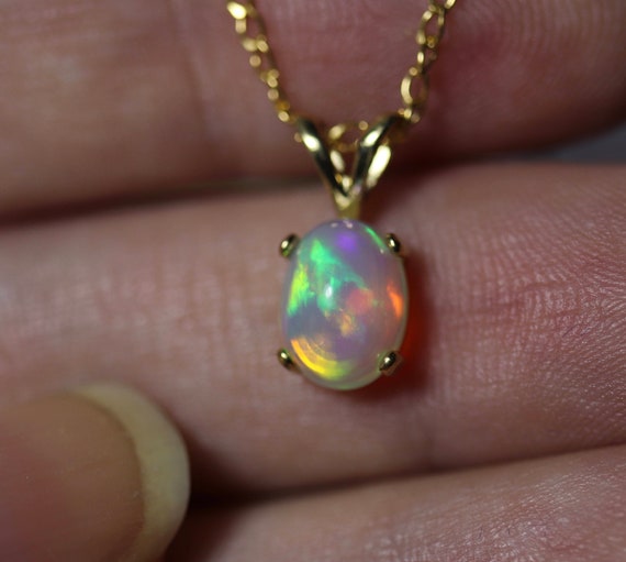 Rare Opal Necklace Fire Pendant Gold Gift - Opal Pendant Gold