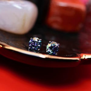 Gold Moissanite Earrings in 14k Solid Yellow Gold/Purple 1ct Certified Moissanite VVS/Bridesmaid Jewelry, Bridal Earrings, 14k Gold Studs