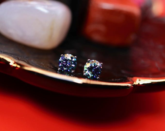 Gold Moissanite Earrings in 14k Solid Yellow Gold/Purple 1ct Certified Moissanite VVS/Bridesmaid Jewelry, Bridal Earrings, 14k Gold Studs