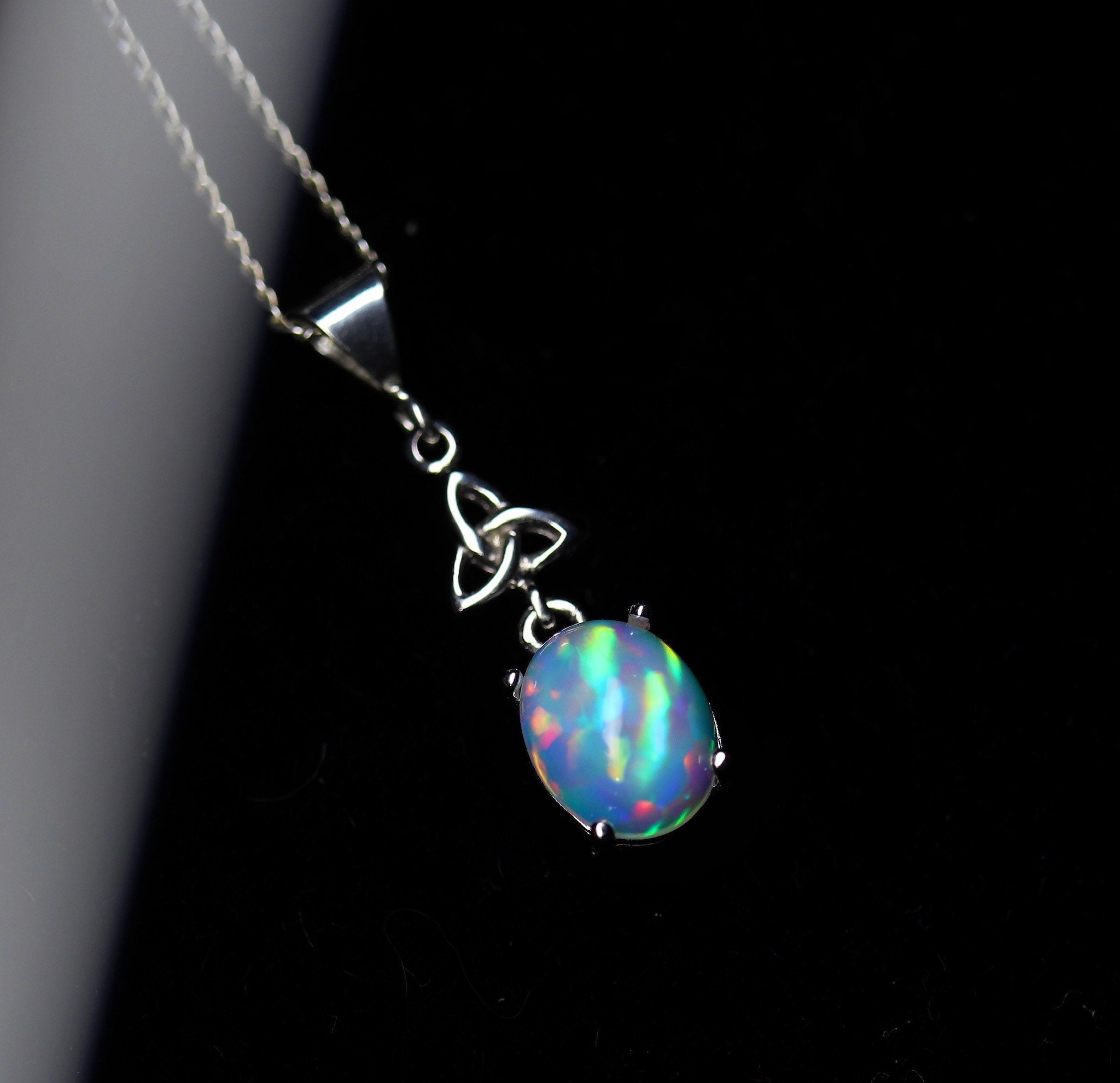 Pin fire opal, natural opal necklace 