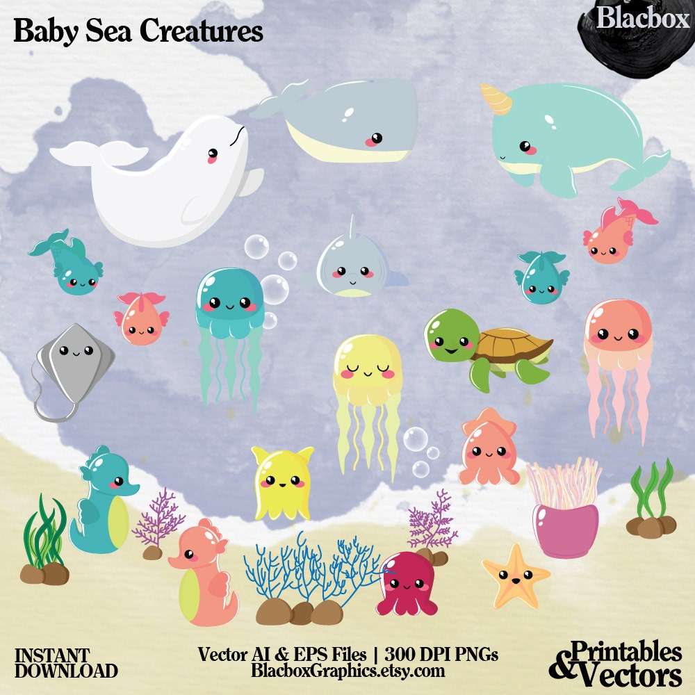 Download Baby Sea Creatures Clipart Under The Sea Clipart Ocean Etsy