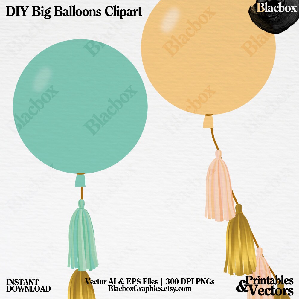 DIY Big Balloons and Tassel Garlands Clipart. PNG Vector. Etsy