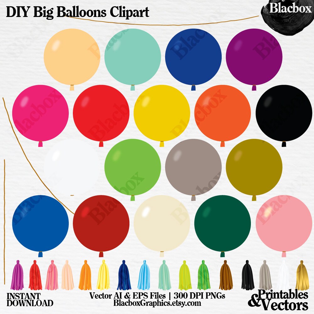 DIY Big Balloons and Tassel Garlands Clipart. PNG Vector. Etsy