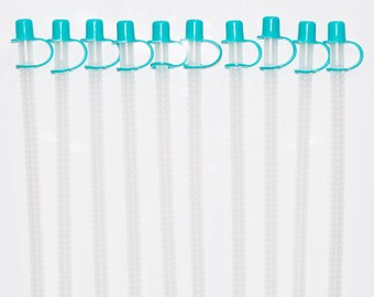 9 Inch Long Flexible Reusable Straws with Turquoise Straw Caps - Set of 10 - Free Shipping