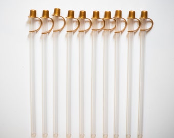 9 Inch Long Smooth Reusable Straws with Gold Straw Caps  - Set of 10 - Free Shipping