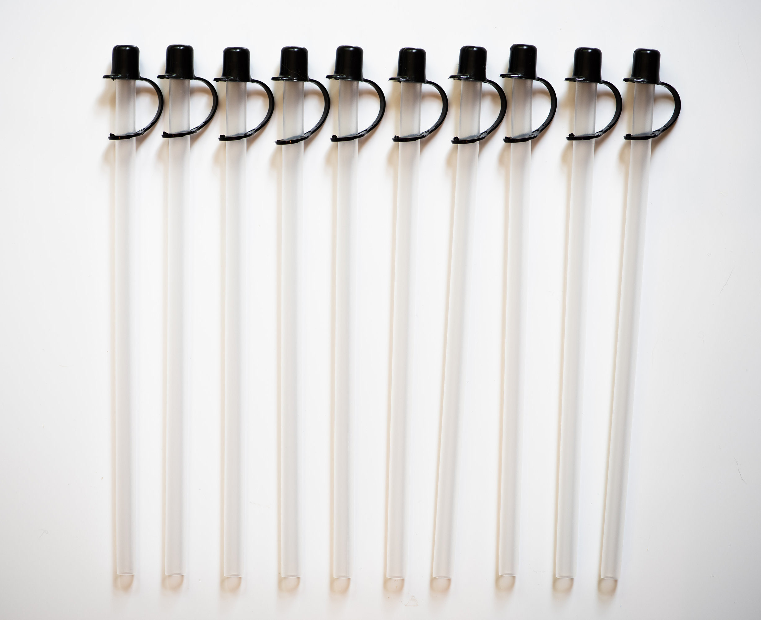 9 Inch Long Smooth Reusable Straws with Black Straw Caps Set of 10 Free