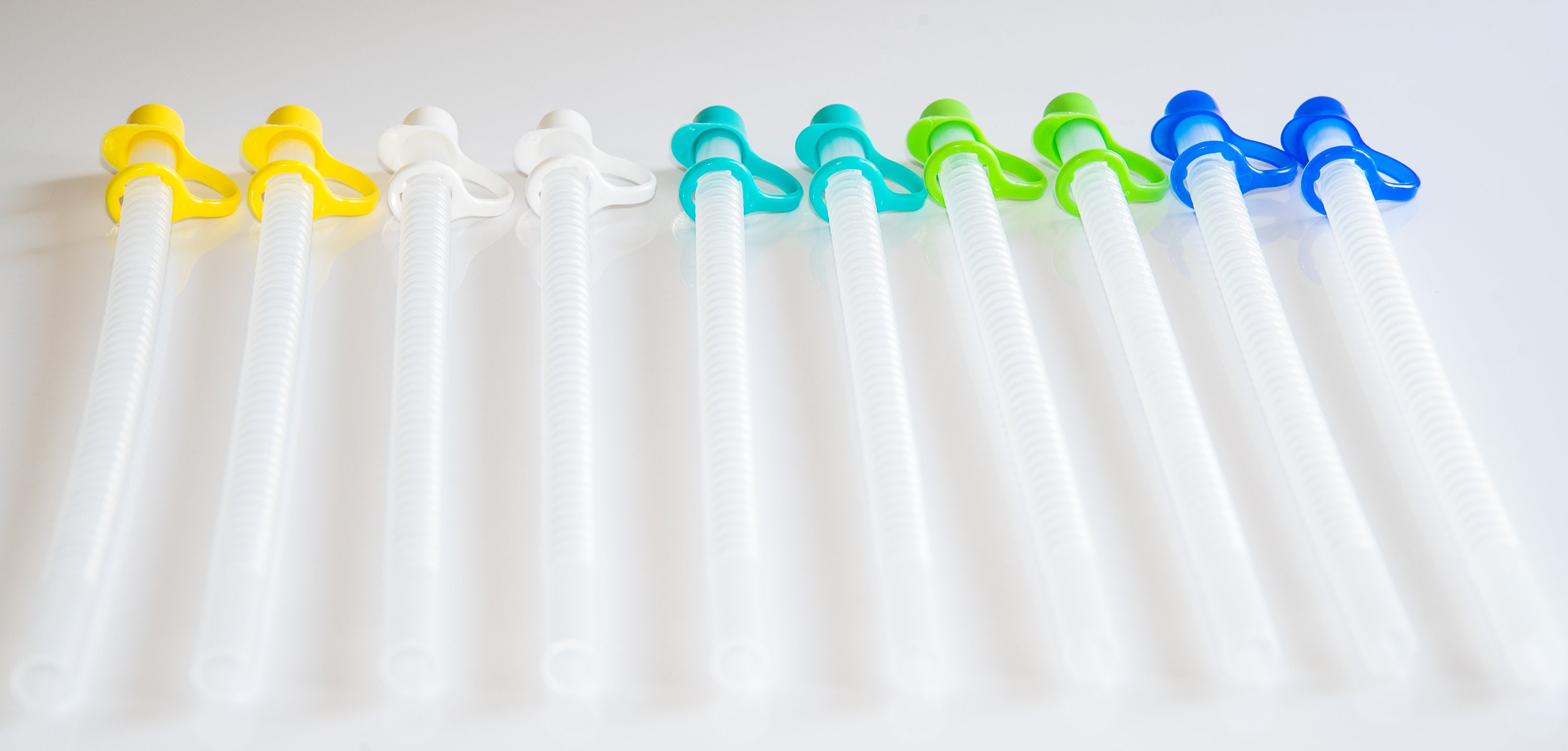 13 Inch Long Flexible Reusable Straws with Blue Straw Caps - Set of 10 -  Free Shipping