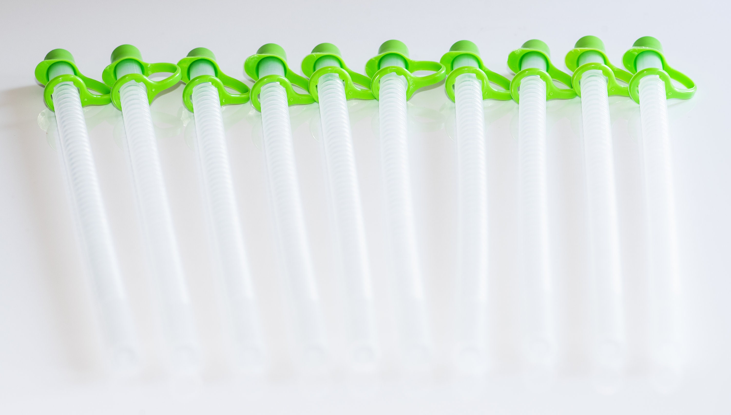 11 Inch Long Flexible Reusable Straws with Lime Green Straw Caps - Set of  10 - Free Shipping