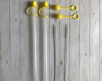 Smooth Reuseable  Flexible Straws with Yellow Straw Caps - Free Shipping