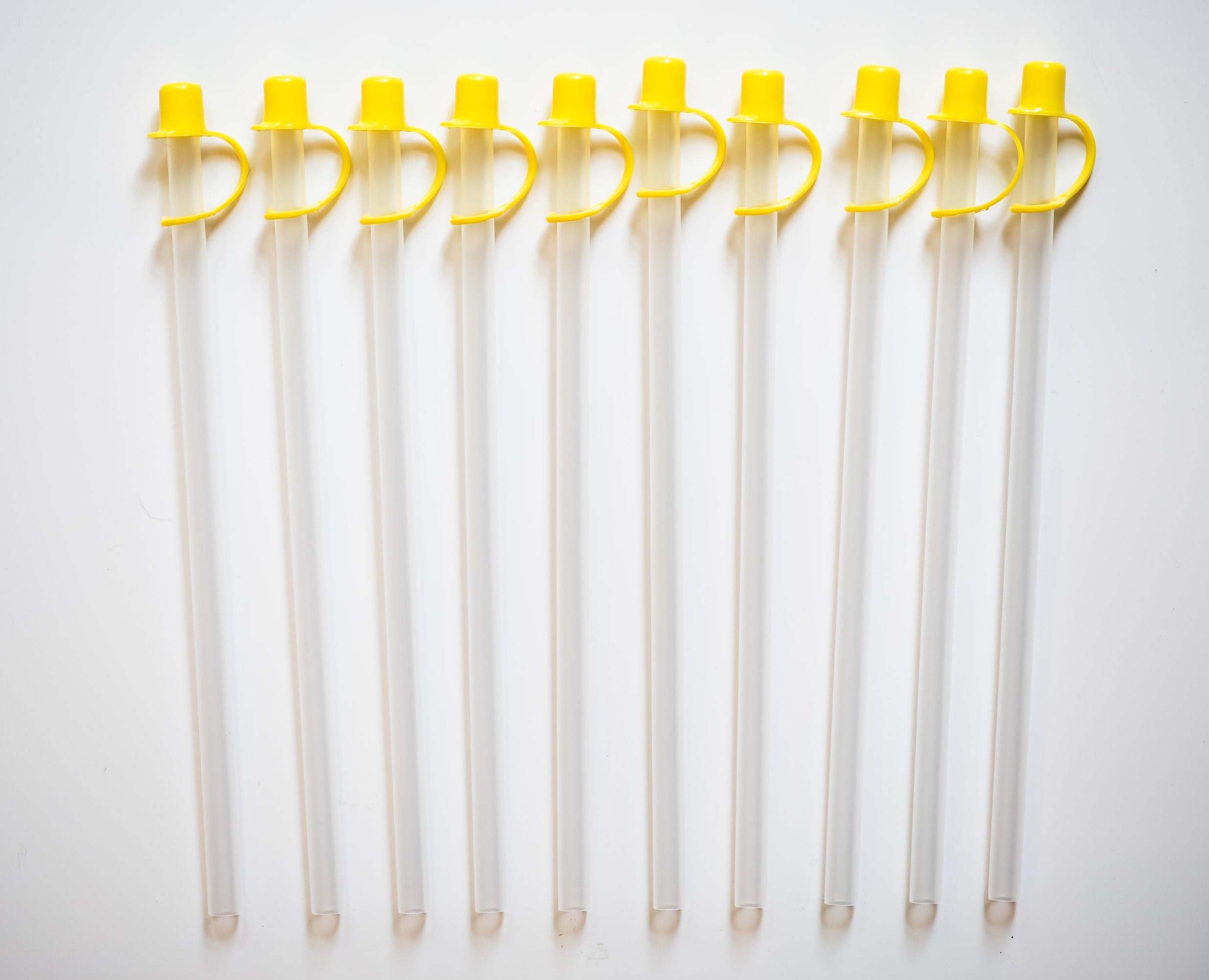 9 Inch Long Smooth Reusable Straws With Yellow Straw Caps Set of 10