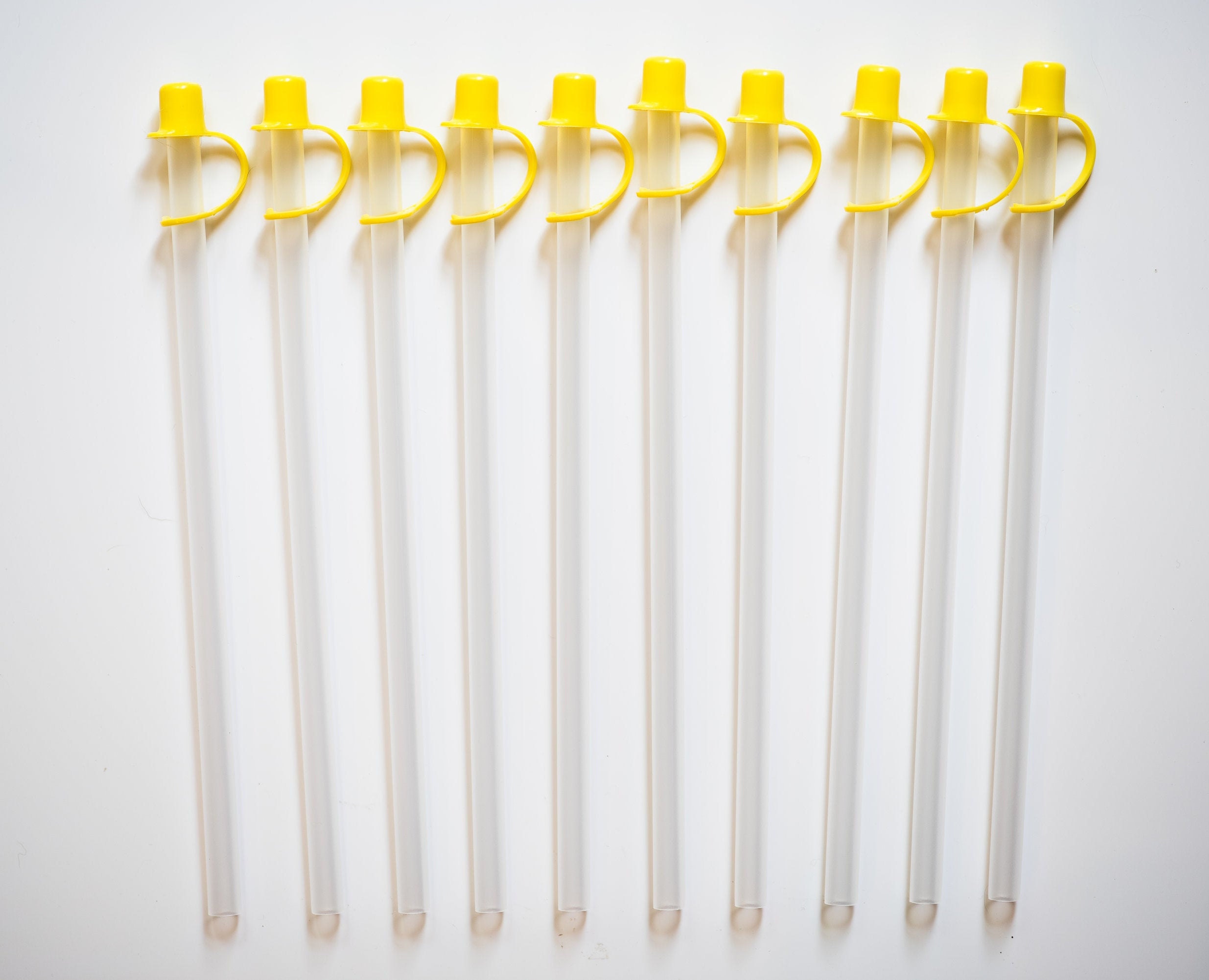 9 Inch Long Smooth Reusable Straws with Yellow Straw Caps - Set of 10 -  Free Shipping