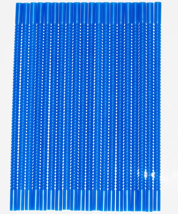 Blue 11 inch long 3/8 inch diameter flexible reusable plastic straws that  fit our straw caps - Set of 20 - Free Shipping