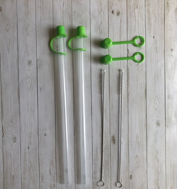11 Inch Long Flexible Reusable Straws with Lime Green Straw Caps - Set of  10 - Free Shipping