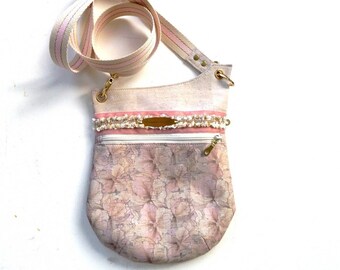 Slim chic cork bag pastel flowers and ecru adjustable shoulder strap