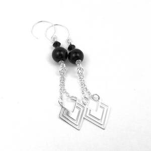 Boucles d'oreilles en argent perles en onyx noir et cristal Swarovski graphiques image 1