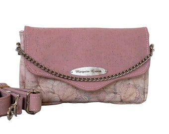Clutch mini handbag shoulder strap cork flowers and powder pink ceremony