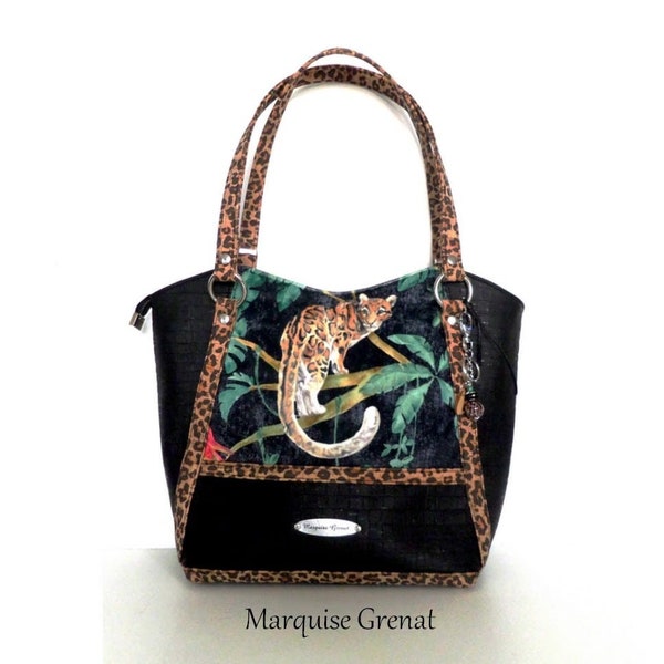 Sac à main en liège de luxe croco noir léopard et velours cabas zippé végan