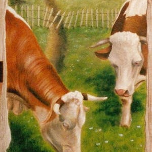 Toile décorative murale , Les vaches peinture originale à l'acrylique image 2