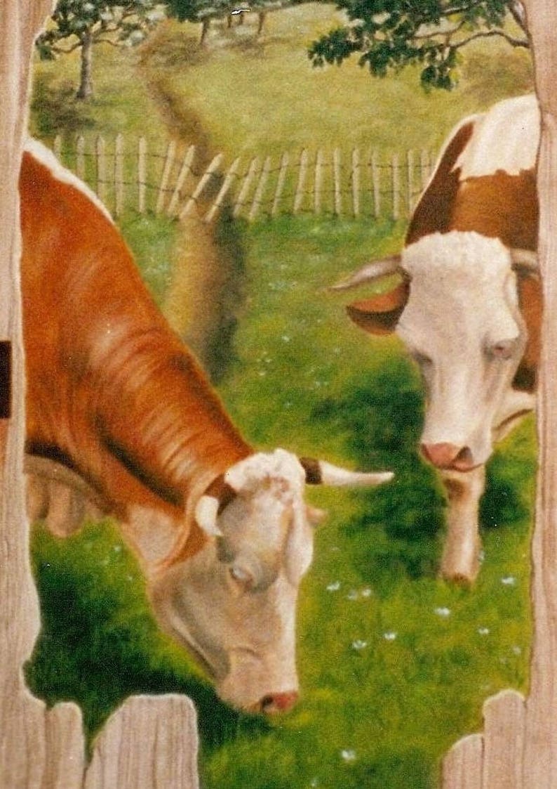 Toile décorative murale , Les vaches peinture originale à l'acrylique image 2